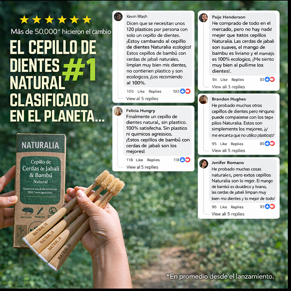 Cepillo de dientes de Bambú y Cerdas de Jabalí Naturalia (paquete de 4ud)